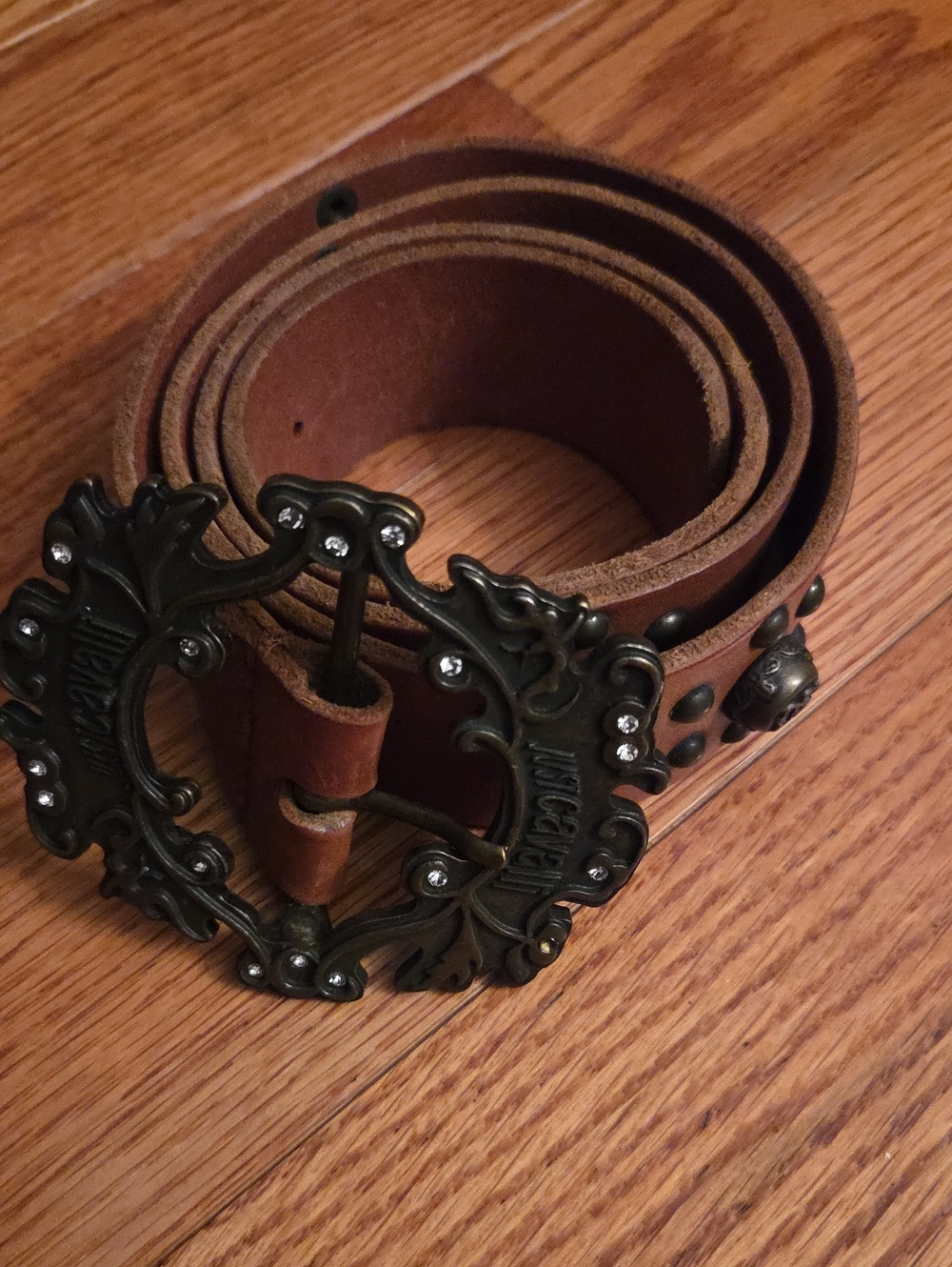 Brown Leather Men’s Belt with Ornate Antique Buckle